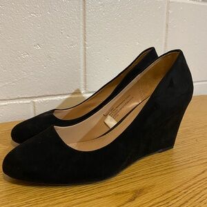 A New Day black suede wedge heels